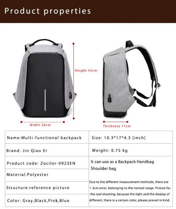 Men's Backpack with USB Charge Port - Properties