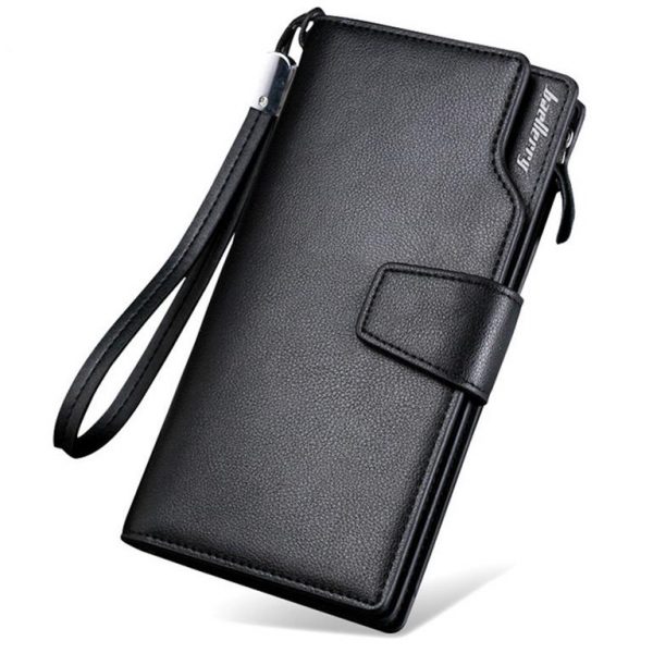 Men's Long Leather Multi-Function Wallet - Black