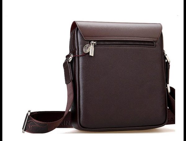 Men's Leather Messenger Crossbody Bag - Back