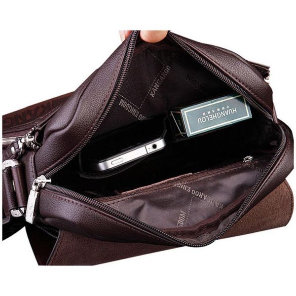 Men's Leather Messenger Crossbody Bag - Interior
