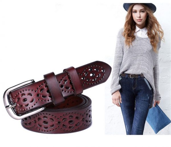 Women's Wide Genuine Leather Belt - Dark Brown