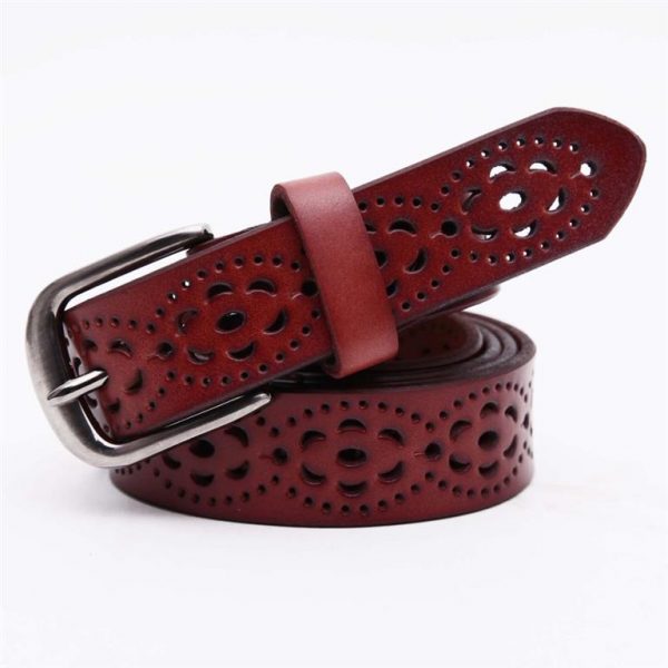 Women's Wide Genuine Leather Belt - Red
