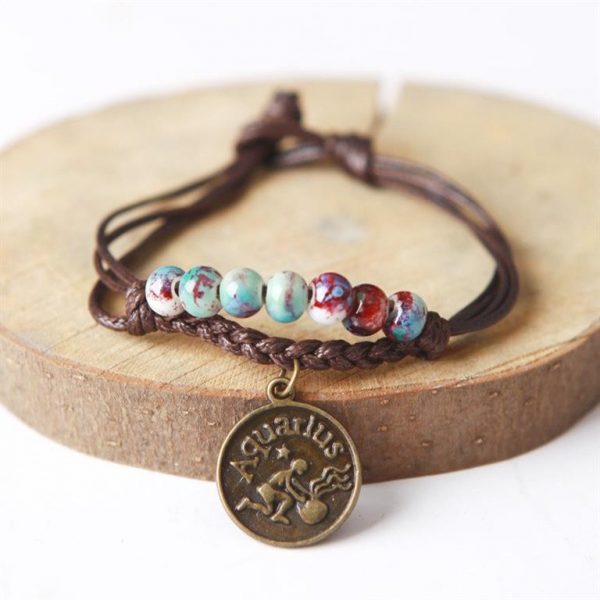 Charm Bracelet With Astrological Sign Pendant - Aquarius
