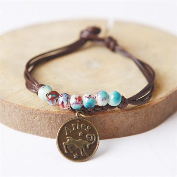 Charm Bracelet With Astrological Sign Pendant - Aries