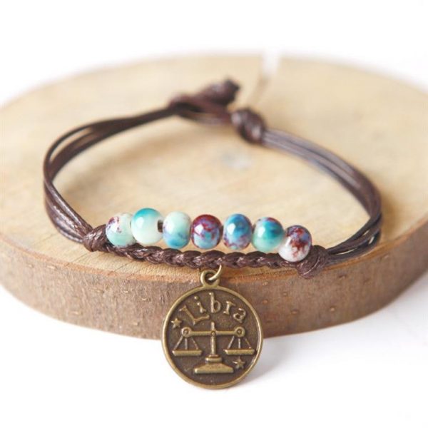 Charm Bracelet With Astrological Sign Pendant - Libra