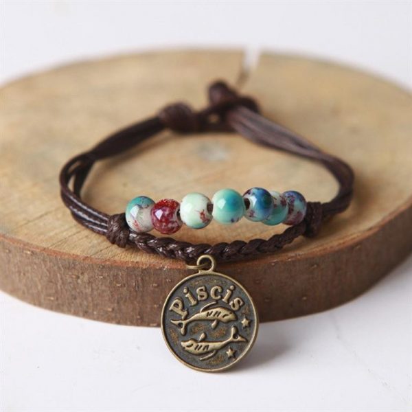 Charm Bracelet With Astrological Sign Pendant - Pisces