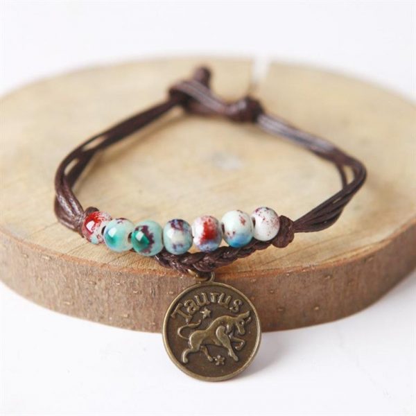 Charm Bracelet With Astrological Sign Pendant - Taurus