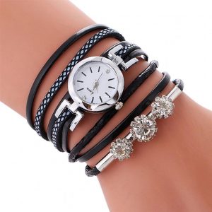 Women's Luxury Rhinestone Bracelet Watch- Black