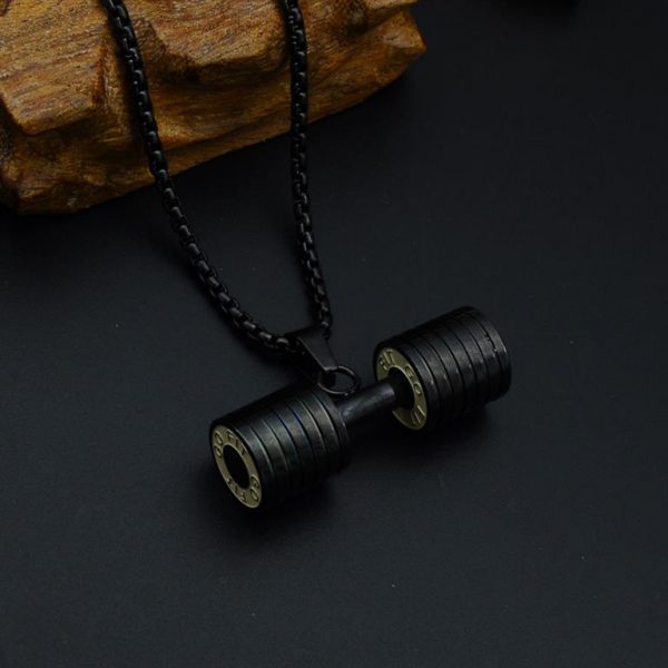 Barbell Pendant Necklace For Men - Bling Collection - Black