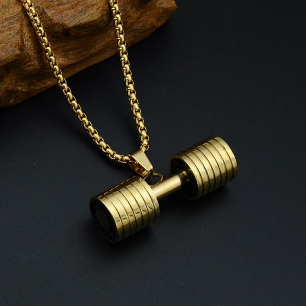 Barbell Pendant Necklace For Men - Bling Collection - Gold