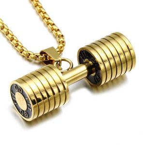 Barbell Pendant Necklace For Men - Bling Collection - Gold Closeup