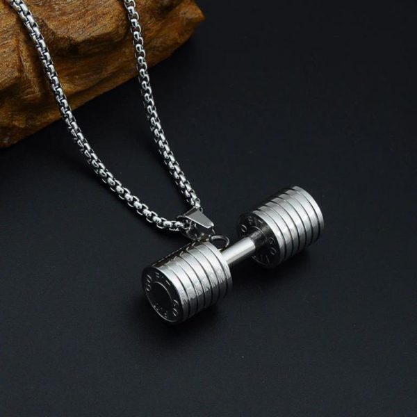 Barbell Pendant Necklace For Men - Bling Collection - Silver