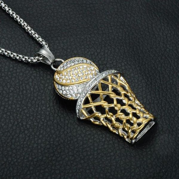 Basketball Hoop Pendant With Chain - Bling Collection - Black Surface - Gold - Silver