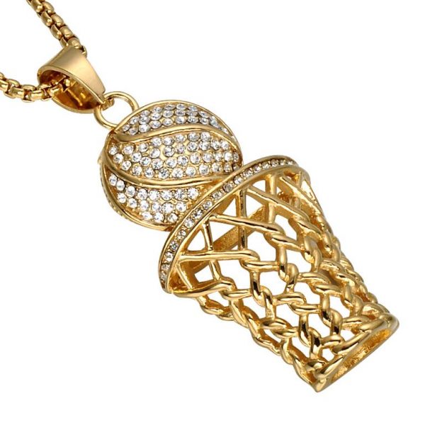 Basketball Hoop Pendant With Chain - Bling Collection - Gold