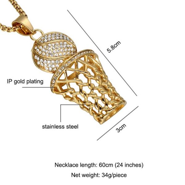 Basketball Hoop Pendant With Chain – Bling Collection - Gold