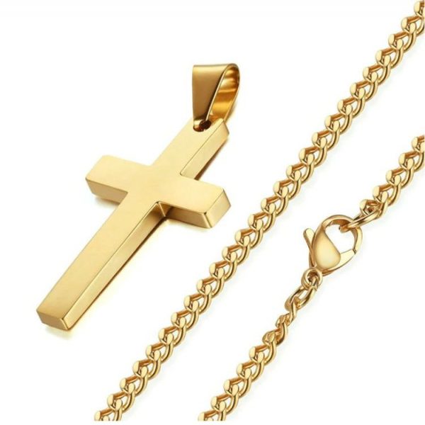 Cross Pendant With Chain - Gold Chain