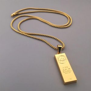 Golden Bar Pendant With Chain - Bling Collection - Chain