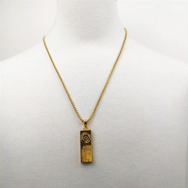 Golden Bar Pendant With Chain - Bling Collection - Model
