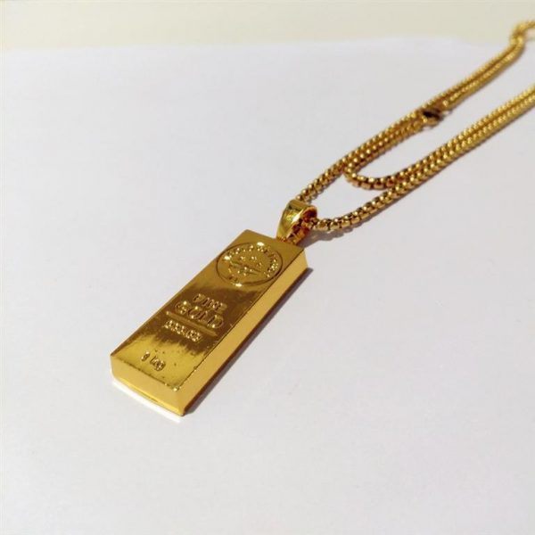 Golden Bar Pendant With Chain - Bling Collection - Side