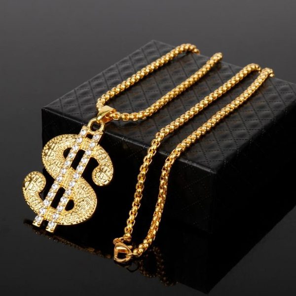Golden US Dollar Pendant With Chain - Bling Collection - Box