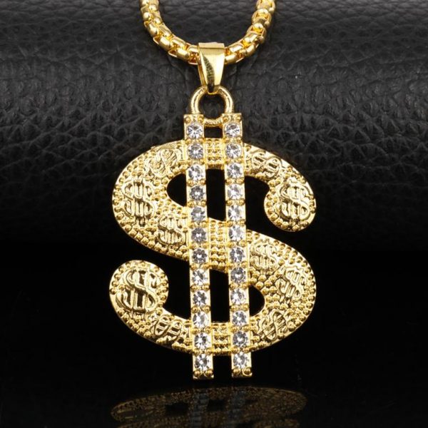Golden US Dollar Pendant With Chain - Bling Collection - Close Up