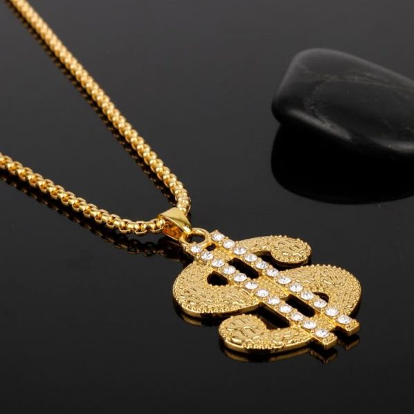 Golden US Dollar Pendant With Chain - Bling Collection - Side