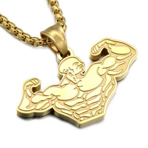 Gym Muscle Pendant Chain For Men - Bling Collection - Gold