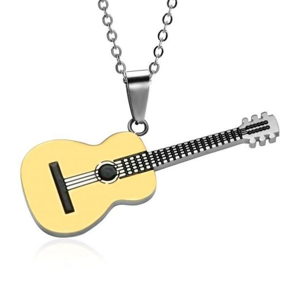 Rock Guitar Pendant Necklace for Men - Gold