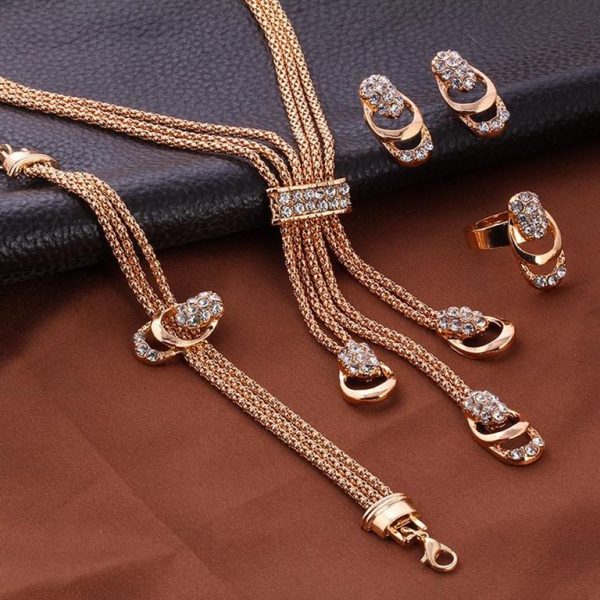 Rose Gold Crystal Party Dress Jewelry Sets For Women - Sample