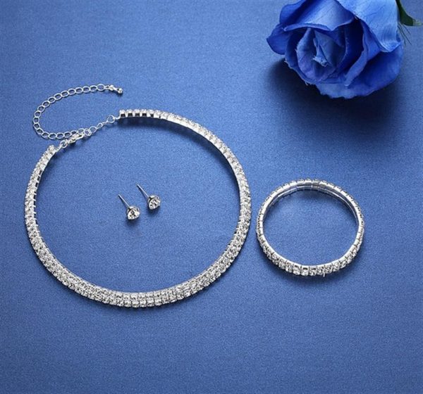 Silver Circle Bridal Jewelry Set - Blue Double