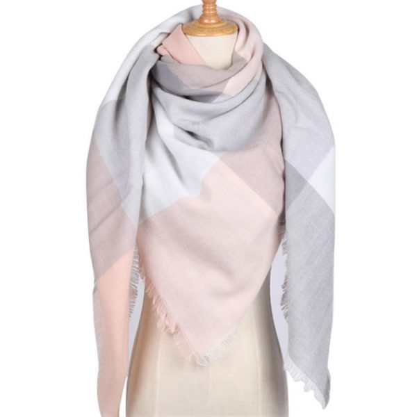 Triangular Cashmere Plaid Scarf For Women - Pink 2