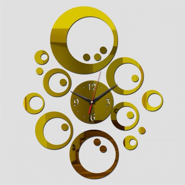 Wall Clock With Mirror Decor - Bubbles - Gold Wall