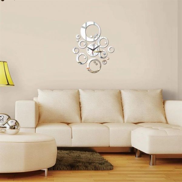 Wall Clock With Mirror Decor - Bubbles - Silver Biege