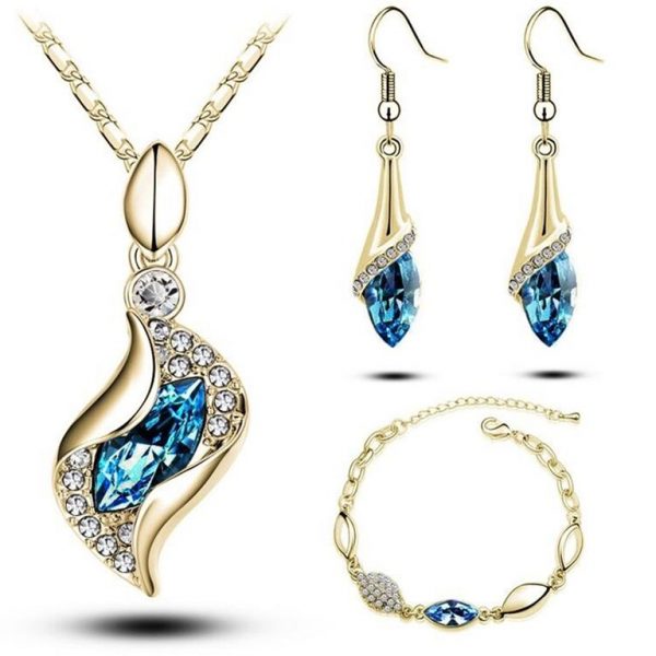 Water Drop Crystal Jewelry Sets - Light Blue Gold