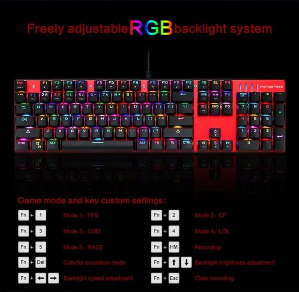 Wired Backlit Mechanical Gaming Keyboard - RGB Backlight