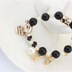 Charms Bracelet With Crystals And Beads - Black
