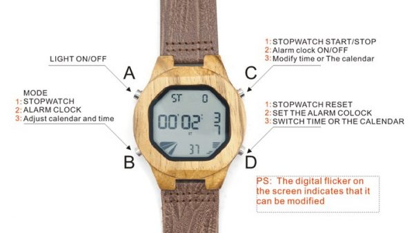 Digital Wooden Watch - Functions