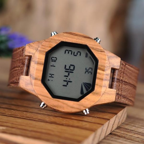 Digital Wooden Watch - On Side