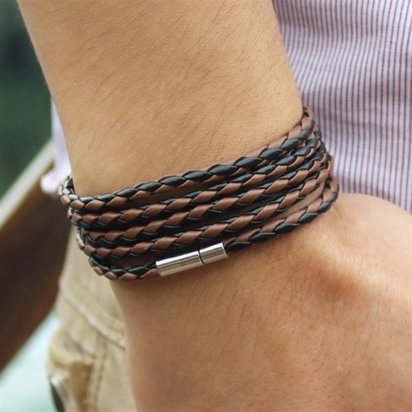 Men's Leather Wrapped Bracelet - Brown and Black