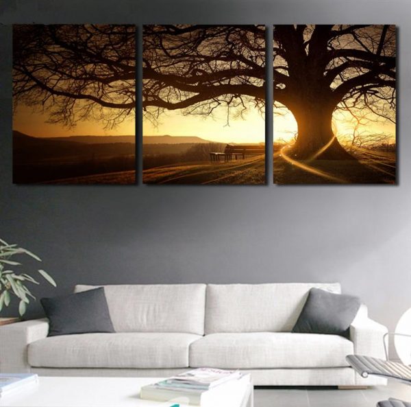Tree In Sunset Canvas Wall Art -1