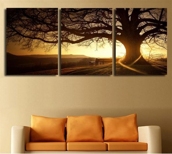 Tree In Sunset Canvas Wall Art - 2