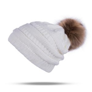 Knitted Pom Pom Winter Cap For Women - White