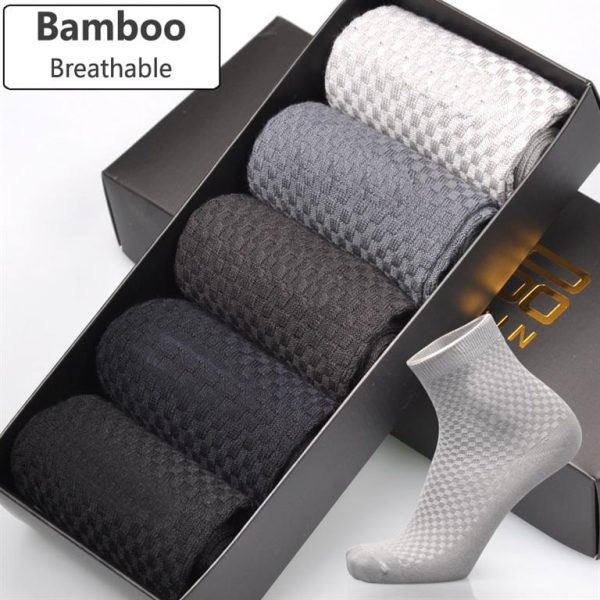 Men's Breathable Bamboo Fiber Business Socks - 5 pairs