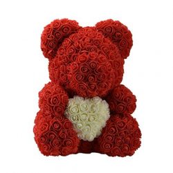 Beautiful Rose Teddy Bear With Heart - red cream