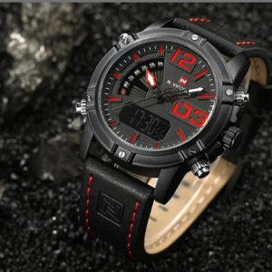 Men's Fashion Leather Military Sport Watch - Black