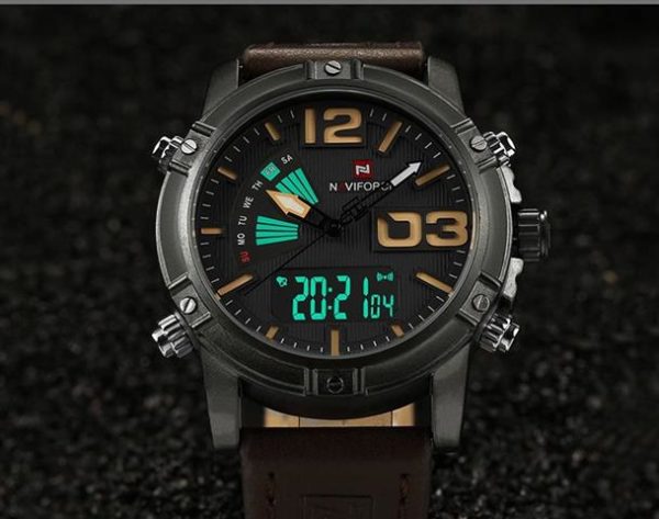 Men's Fashion Leather Military Sport Watch - Front