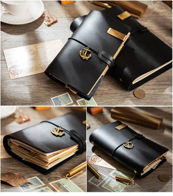 Handmade Vintage Leather Traveler Notebook - Black