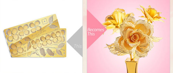 3D Metal Puzzle Kits - Golden Rose Flowers - 4