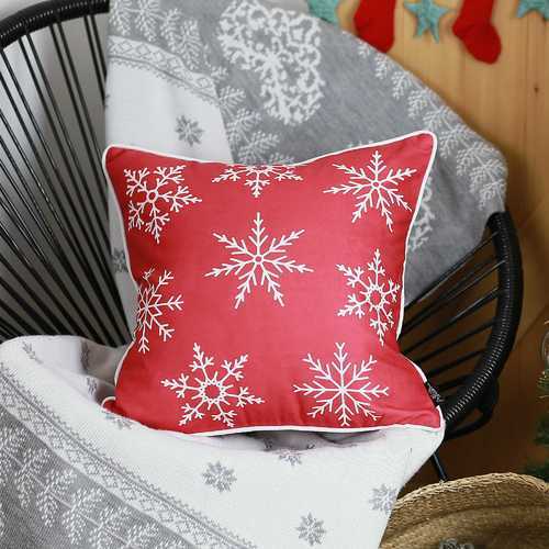 Red Snowflakes Christmas Decorative Throw Pillow Cover