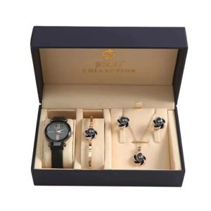 Women's Luxury Gift Set - Bracelet, Earrings, Necklace And Watch - Black - Box